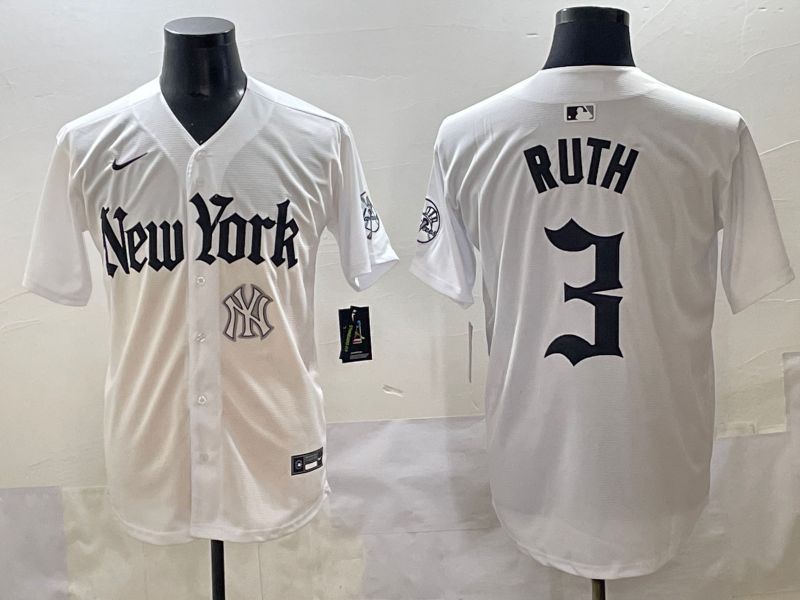Men 2025 New York Yankees #3 Ruth White Five generations Joint Name Nike MLB Jersey style 39